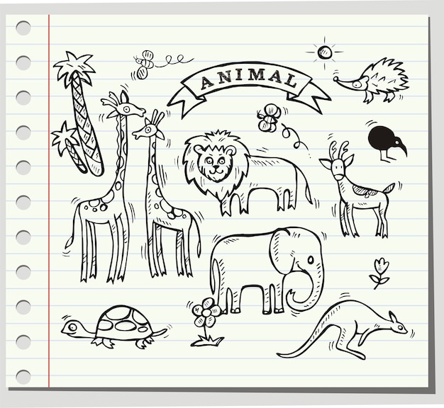 animales doodle conjunto