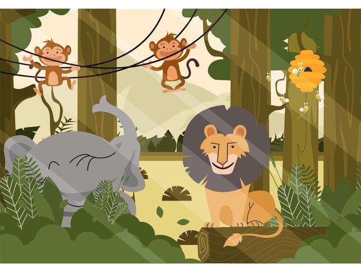Animales felices en la selva