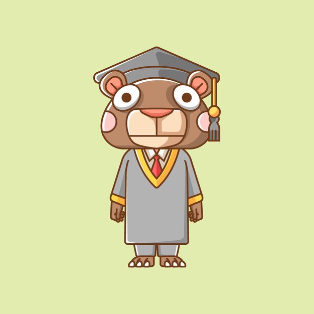 Animales de graduación de oso lindo kawaii chibi personaje mascota ilustración diseño de estilo de contorno