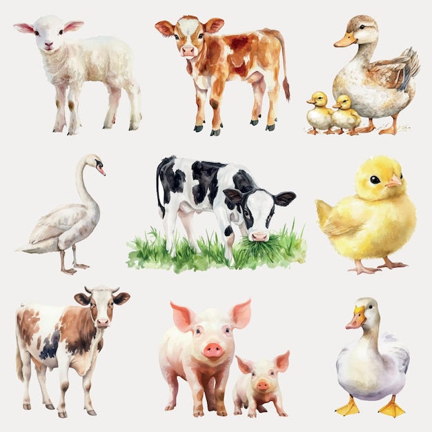 Animales de la granja de acuarela encantadores
