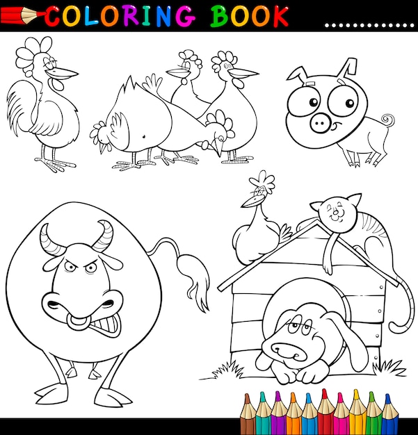 Animales de granja para colorear libro o página