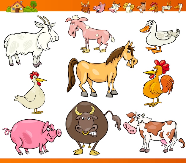 animales de granja establecen ilustración de dibujos animados