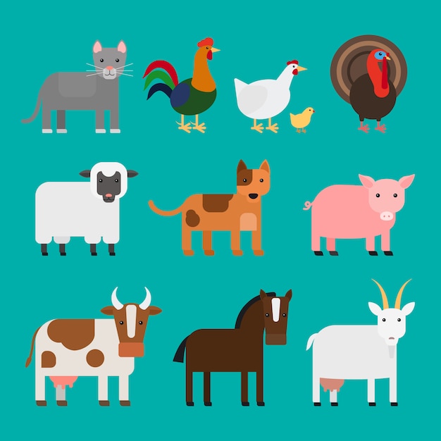 Vector animales de granja lindos iconos de colores