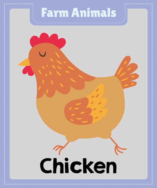Animales de granja un pollo de dibujos animados