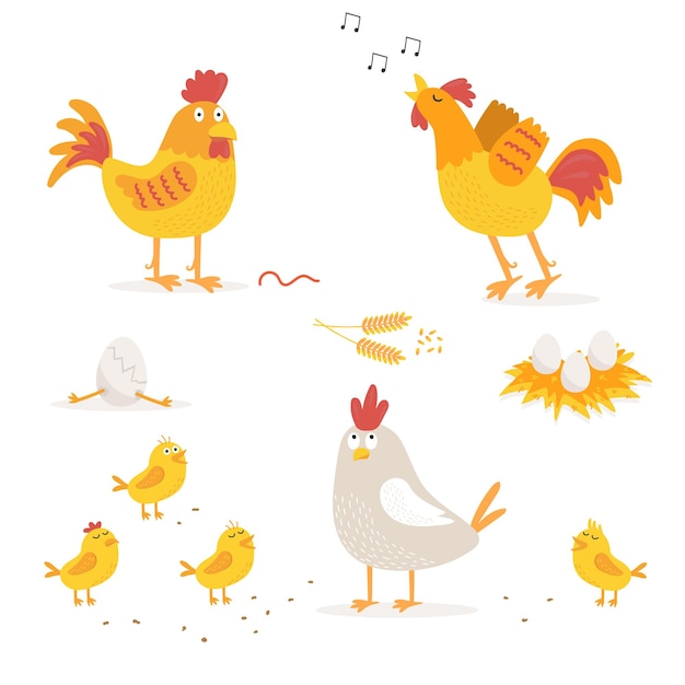 Vector animales de la granja pollo gallo huevo de gallina