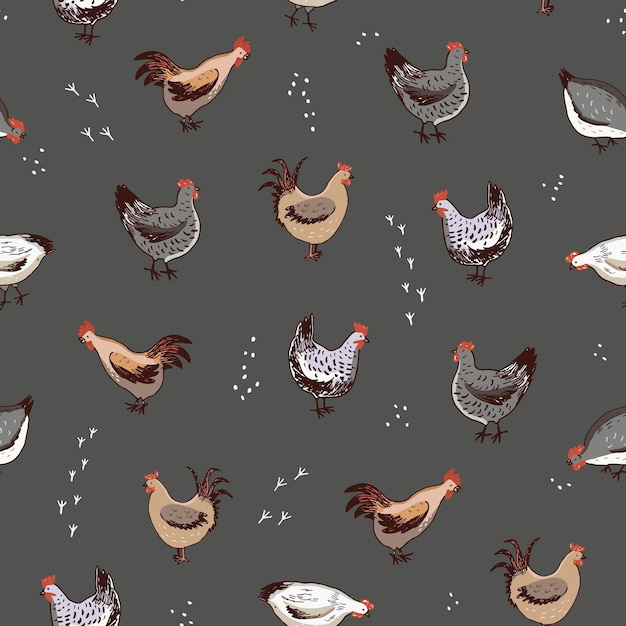 Animales de granja de pollo vector de patrones sin fisuras