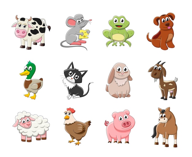 Vector animales de la granja set ilustración al estilo de dibujos animados