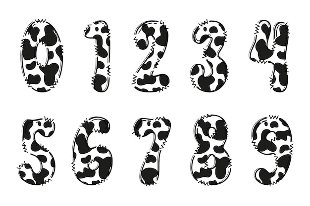 Animales hechos a mano número color arte creativo diseño tipográfico