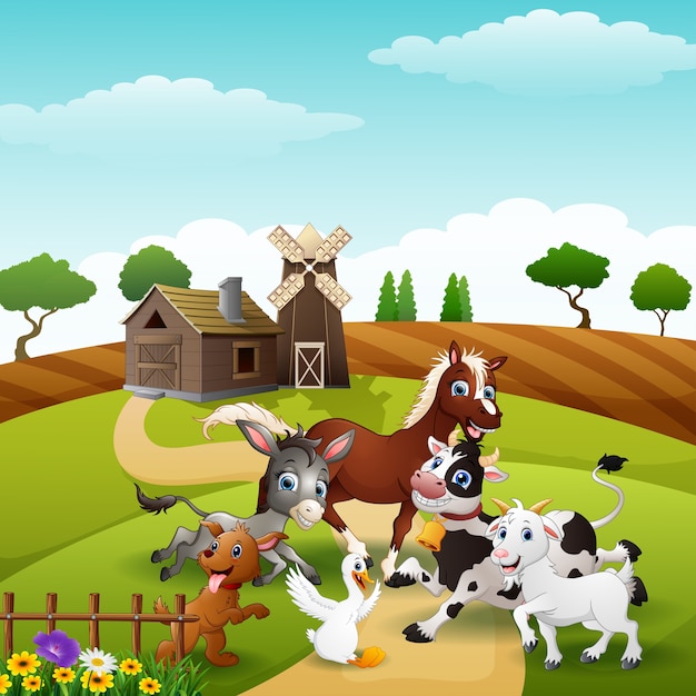 Animales jugando juntos en la granja