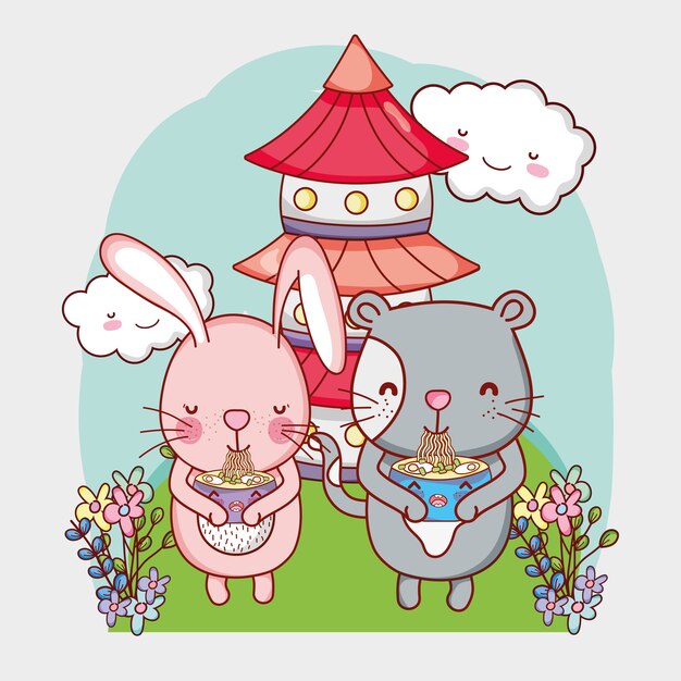 Animales kawaii y comida japonesa