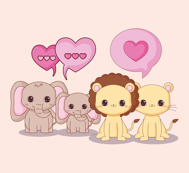 Vector animales kawaii y diseño de amor