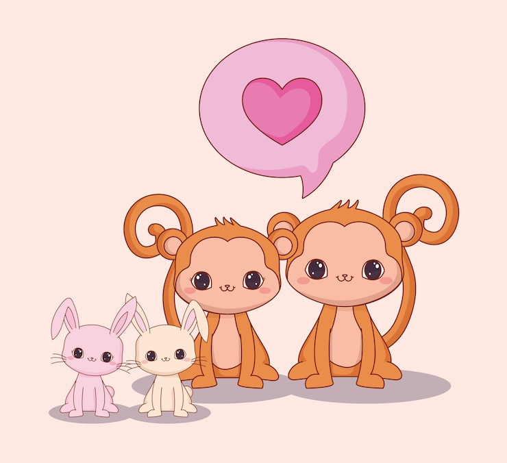 Vector animales kawaii y diseño de amor
