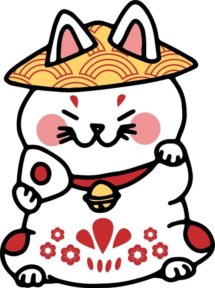 Vector animales lindos con las patas levantadas gatos maneki japoneses conjunto de ilustraciones figuras afortunadas asiáticas