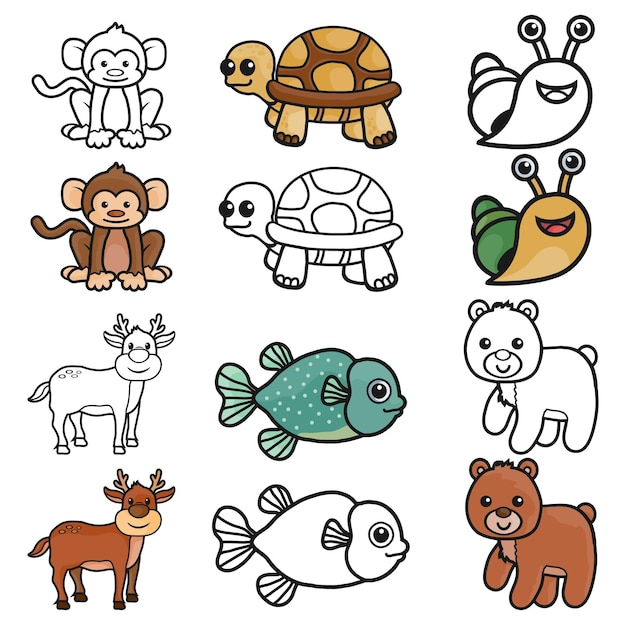 Vector animales listos para colorear libro de colorear para educar a los niños en edad preescolar