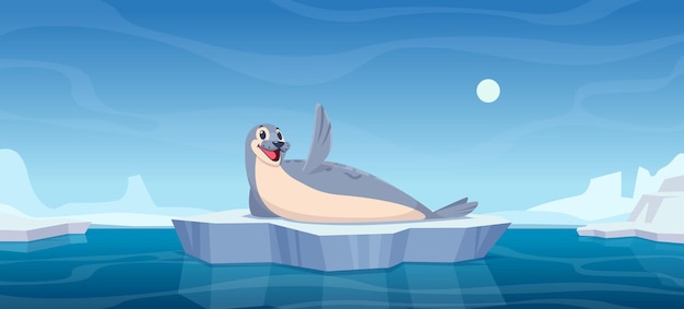 Animales marinos polares Fondo de dibujos animados con el polo norte animal de foca salvaje vivo plantilla vectorial exacta