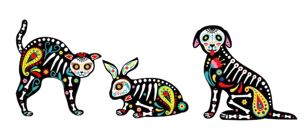 Animales muertos mexicanos Dia de los muertos Dia de los muertos animales cráneos y esqueletos decorados
