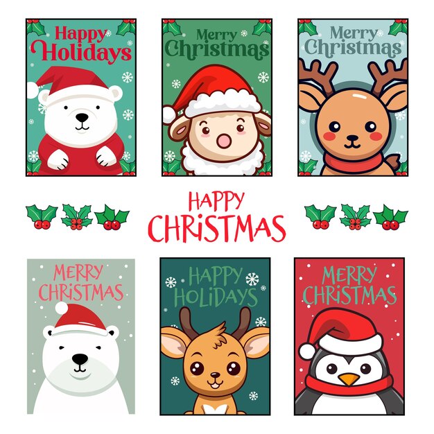 Animales de Navidad en Santa Hats Ciervos Pingüinos ovejas renos Oso polar