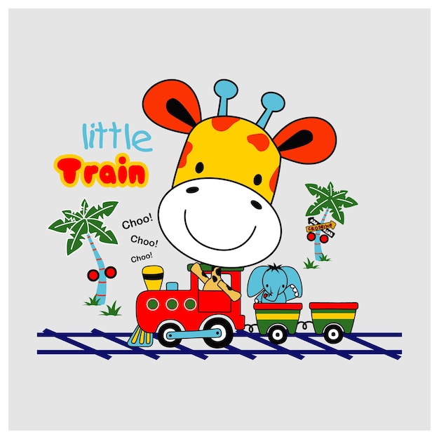 animales niños y tren diseño dibujos animados vector ilustración