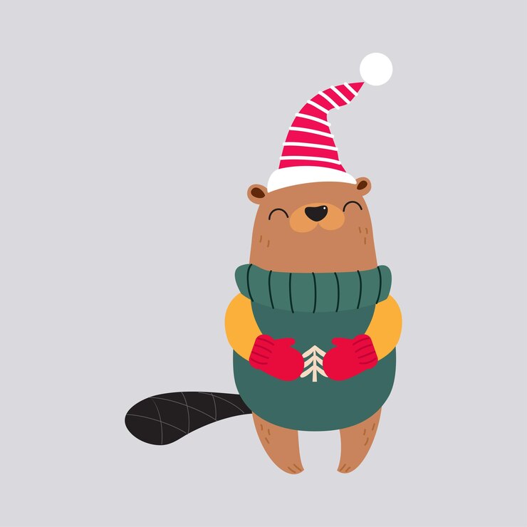 Vector animales de oso lindos con suéter y sombrero cálidos disfrutando de la temporada de invierno ilustración vectorial