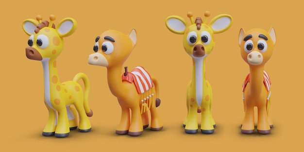 Animales realistas en fondo amarillo en diferentes posiciones