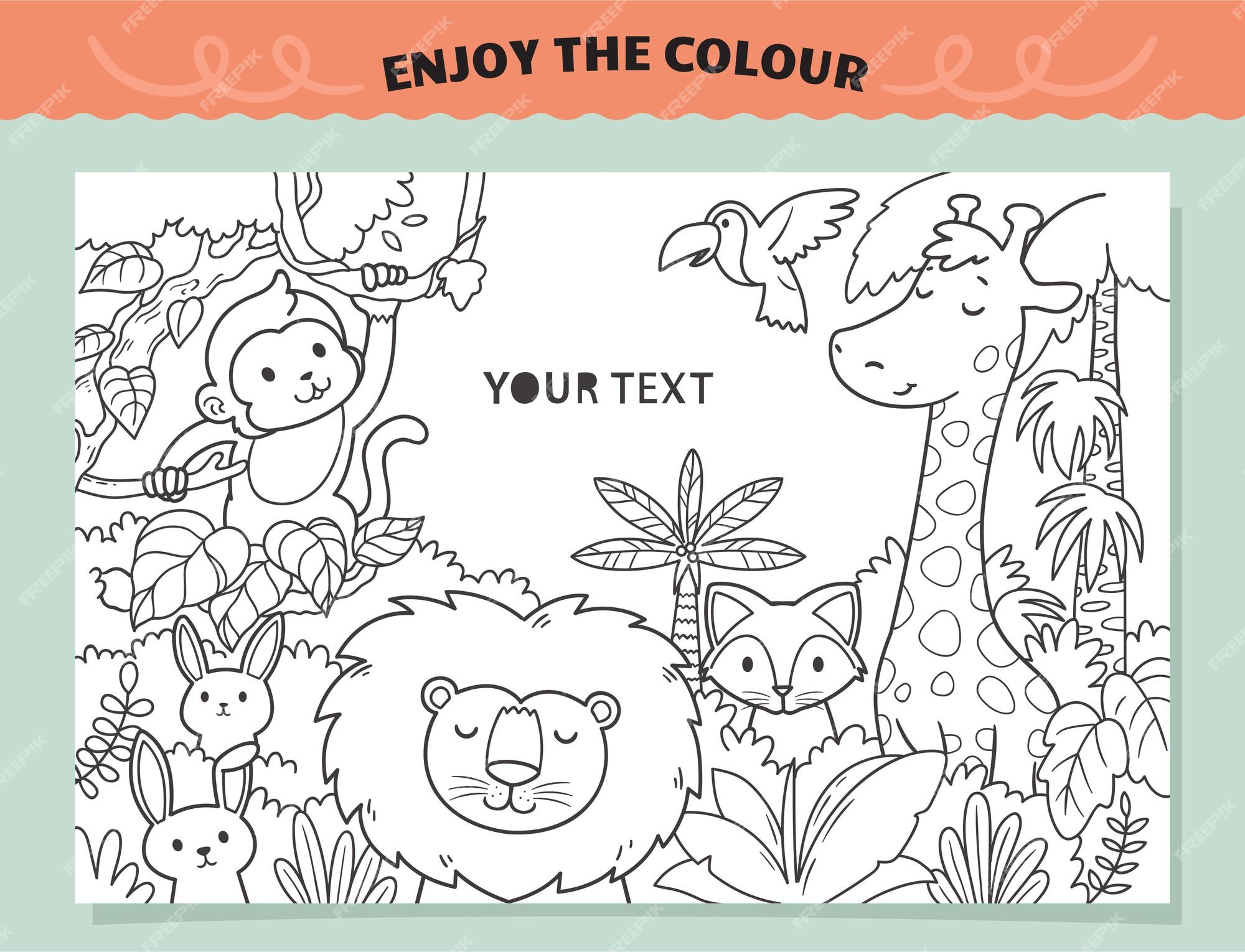 Animales del reino para colorear para niños | Vector Premium