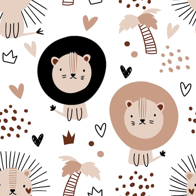 Vector animales de safari con estampado de costura de guardería minimalista escandinavo beige para niños