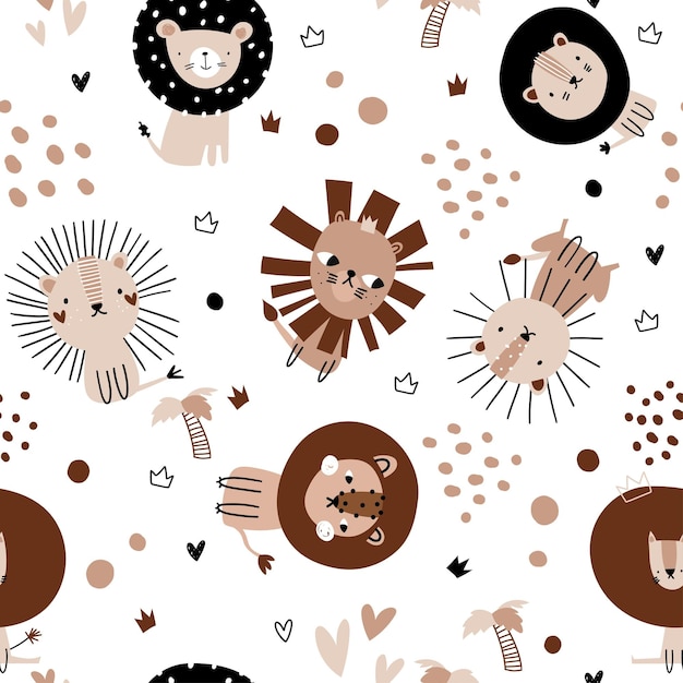 Vector animales de safari con patrón sin costuras para niños minimalista escandinavo beige para niños