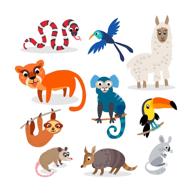 Animales salvajes de américa del sur en estilo plano