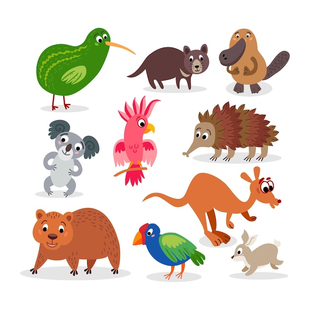 Vector animales salvajes de australia en estilo plano