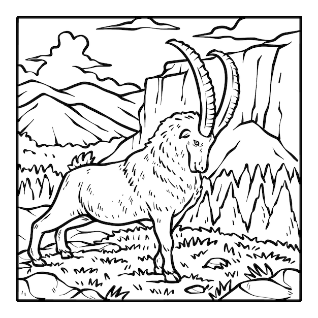 Animales salvajes dibujados a mano Ilustración para colorear páginas