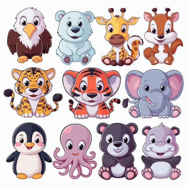 Vector animales salvajes dibujos animados conjunto de personajes ilustración