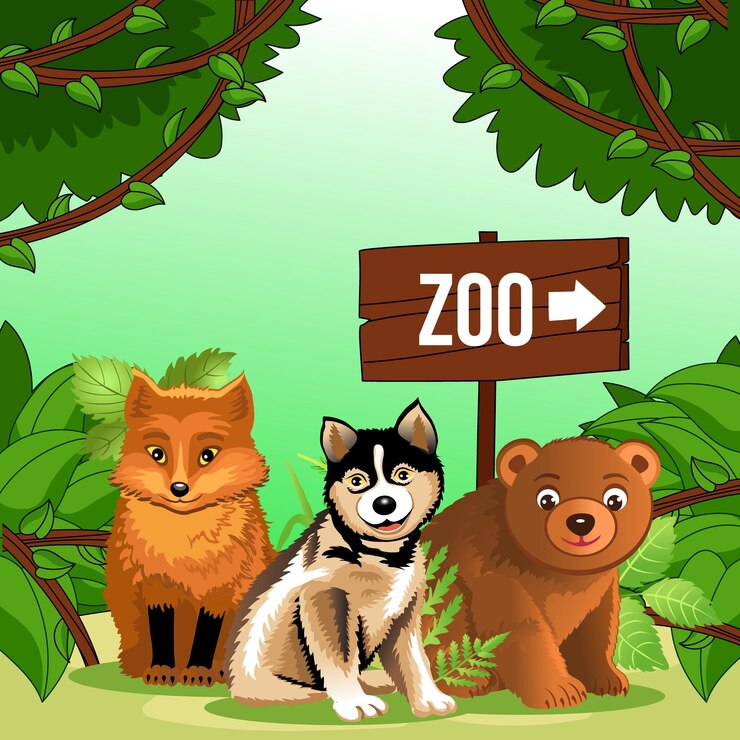 Animales salvajes de dibujos animados en la jungla Vector