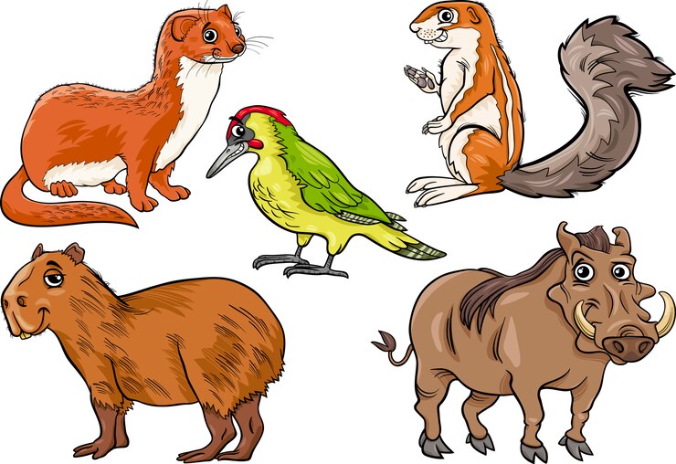 Vector animales salvajes establecen ilustración de dibujos animados