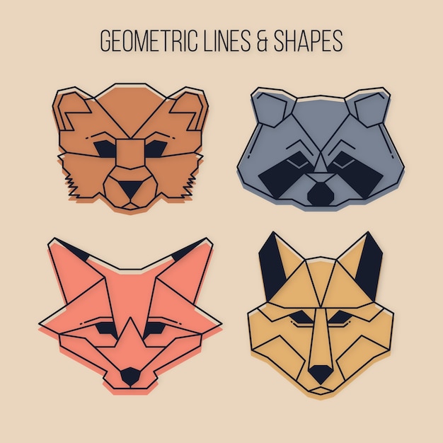 Animales salvajes geométricos con líneas