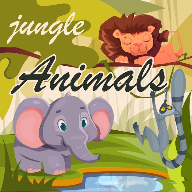 Animales de la selva cartel con encantadores habitantes de la sabana africana vida silvestre safari pancarta con
