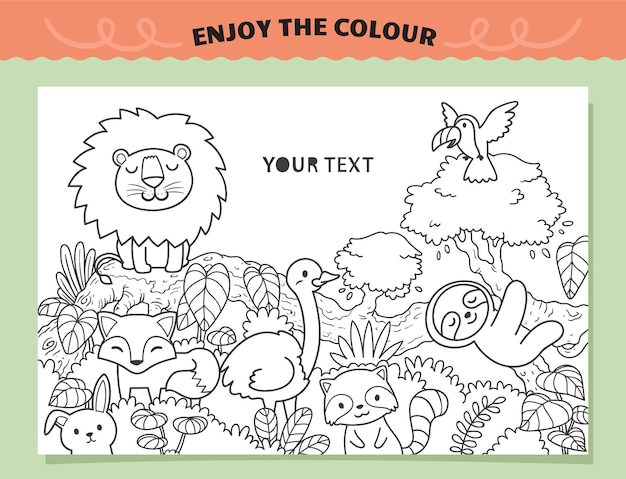 Animales en la selva para colorear para niños | Vector Premium