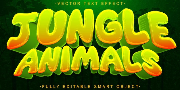 Animales de la selva de dibujos animados Vector Objeto inteligente totalmente editable Efecto de texto