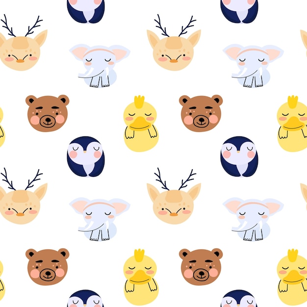 Animales silvestres patrón sin costuras para niños impresión de tela ilustraciones de garabateo coloridas y brillantes