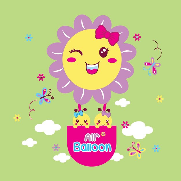 animales voladores con vector de globos de flores
