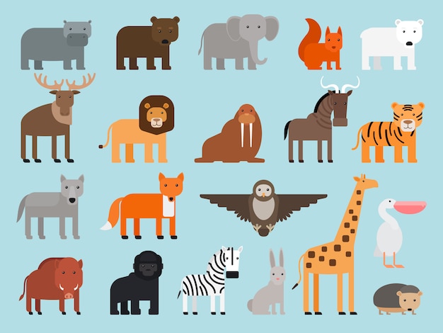 Los animales del zoológico son íconos planos y coloridos.