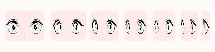 Vector anime eyes design pack diferentes ángulos y perspectivas de las ilustraciones de los ojos del manga kawaii