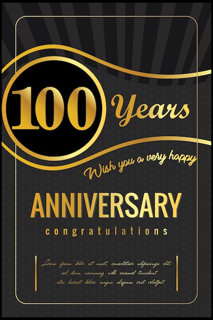 Aniversario de 100 años, diseño vectorial para celebración de aniversario con color dorado y negro.