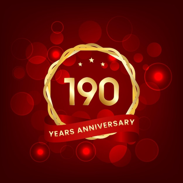 Aniversario de 190 años Diseño de plantilla de aniversario con número de oro y diseño de cinta roja para tarjeta de invitación de evento tarjeta de felicitación banner cartel folleto cubierta de libro e impresión Vector Eps10