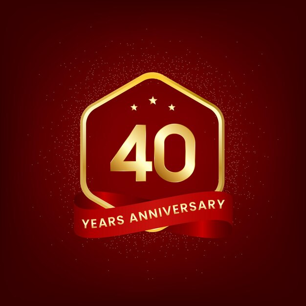 Aniversario de 40 años Diseño de plantilla de aniversario con número de oro y diseño de cinta roja para tarjeta de invitación de evento tarjeta de felicitación banner cartel folleto cubierta de libro e impresión Vector Eps10