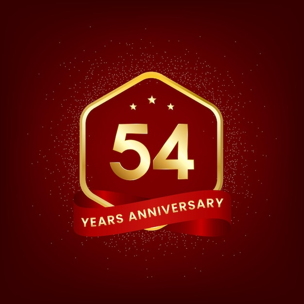 Aniversario de 54 años Diseño de plantilla de aniversario con número de oro y diseño de cinta roja para tarjeta de invitación de evento tarjeta de felicitación banner cartel folleto cubierta de libro e impresión Vector Eps10