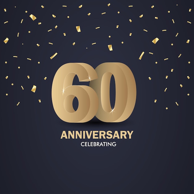 Aniversario 60 números dorados 3d Plantilla de póster para celebrar la fiesta del evento de aniversario