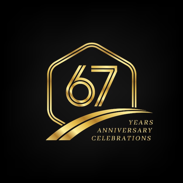 Aniversario de 67 años Hexágono de oro forrado y plantilla de aniversario curvo