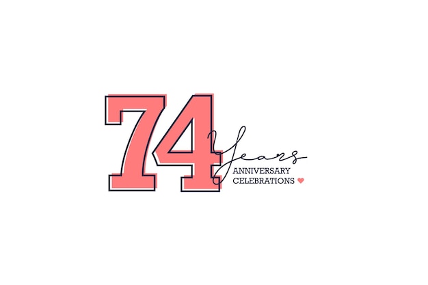 Aniversario de 74 años Concepto de diseño de plantilla de aniversario con color melocotón y diseño de línea negra para tarjeta de invitación de evento tarjeta de felicitación banner cartel folleto cubierta de libro e impresión Vector Eps10