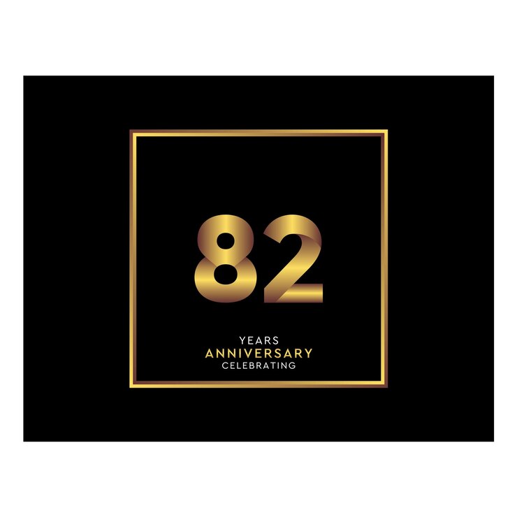 Vector aniversario de 82 años con cuadrado de color dorado