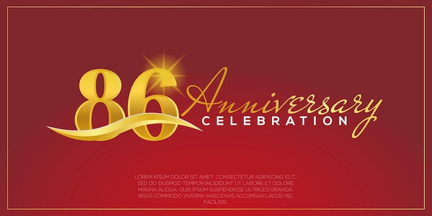 Aniversario de 86 años, diseño vectorial para celebración de aniversario con color dorado y rojo.